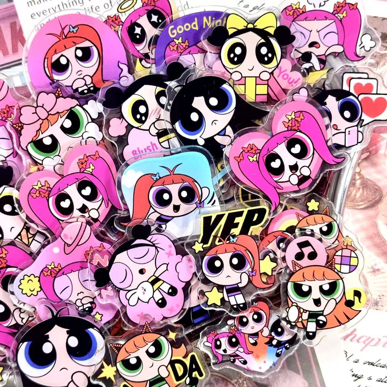 Power Puff Girls 4cm Acrylic Charms for DIY match game-open in live