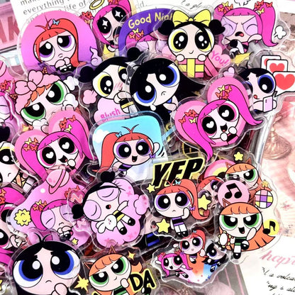 Power Puff Girls 4cm Acrylic Charms for DIY match game-open in live