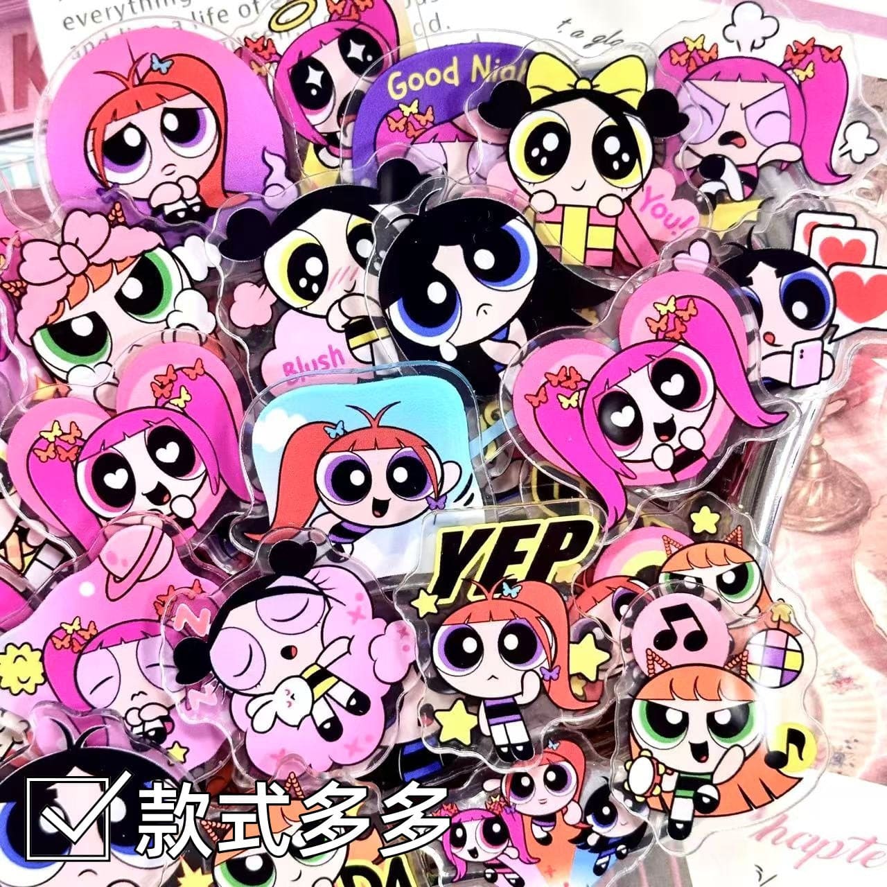 Power Puff Girls 4cm Acrylic Charms for DIY match game-open in live
