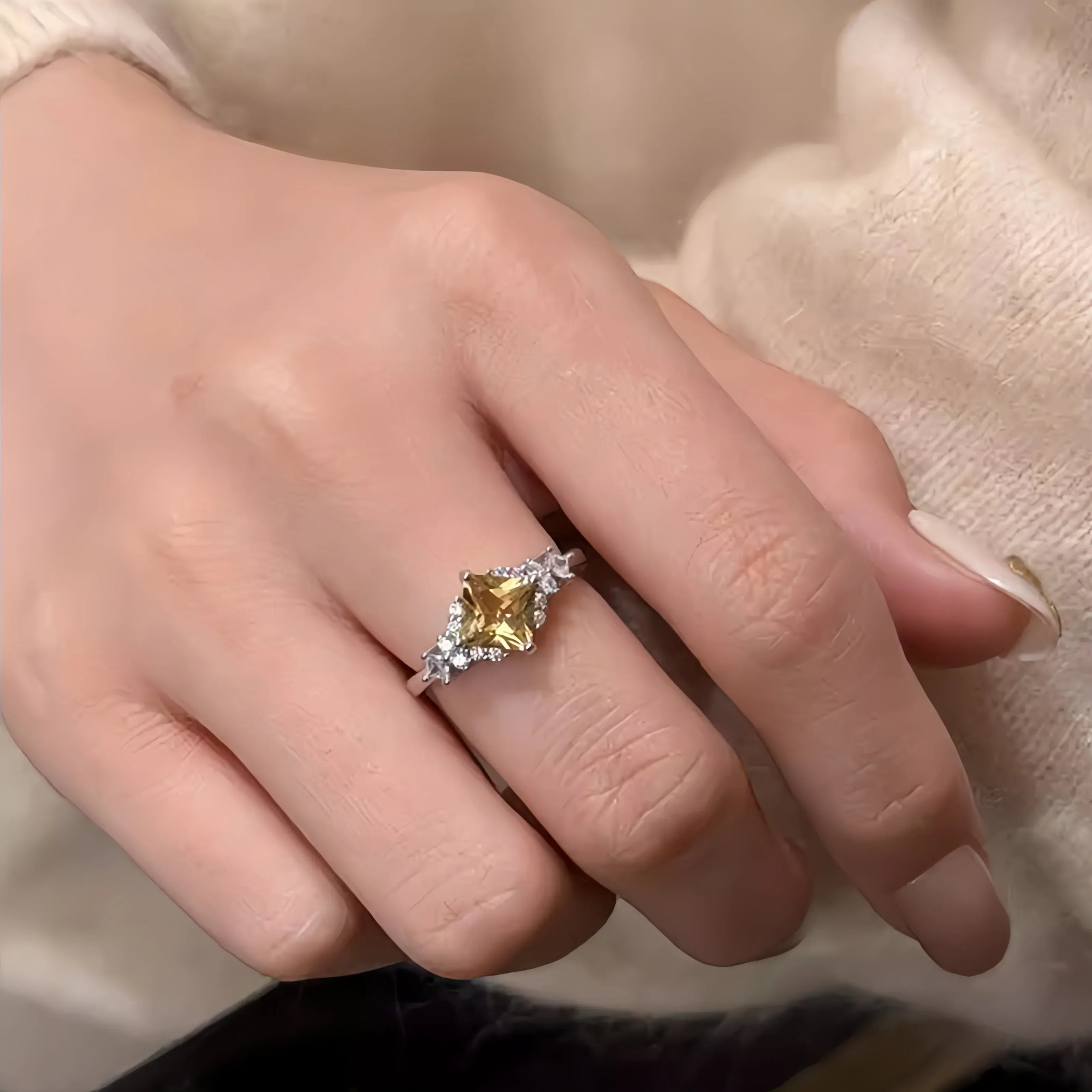 Natural Yellow Citrine Ring Bring Good Fortune&Riches