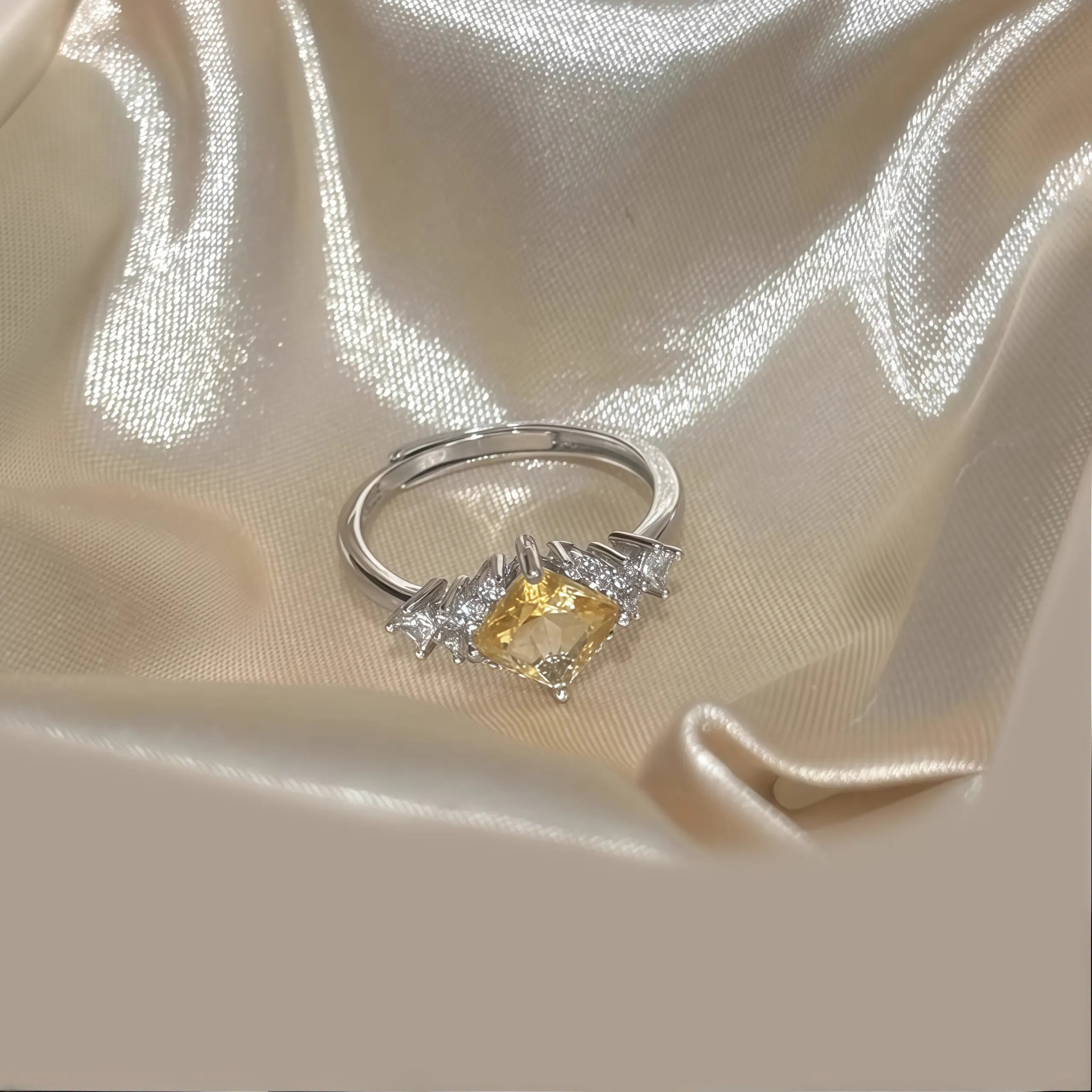 Natural Yellow Citrine Ring Bring Good Fortune&Riches