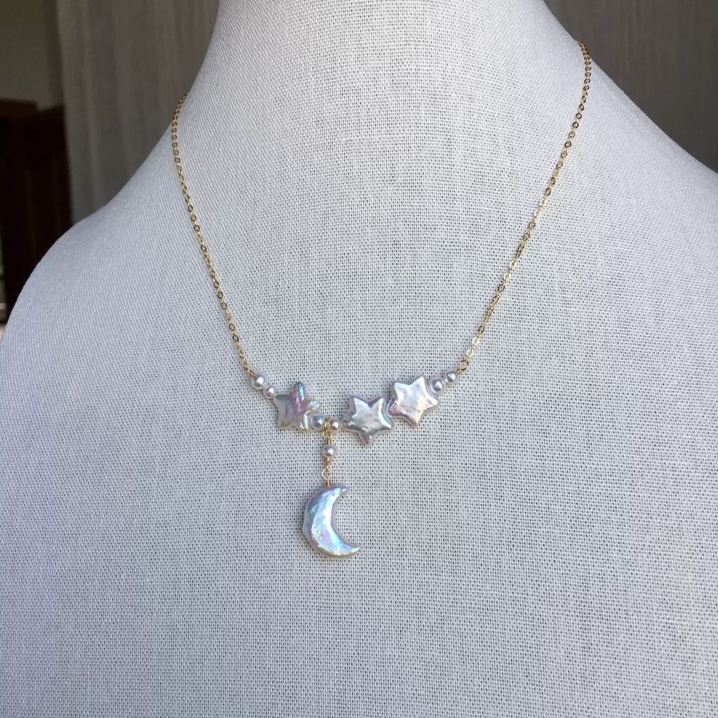 Natural Freshwater Baroque Pearl Moon&Star Necklace - Dream Big, Stay Soft