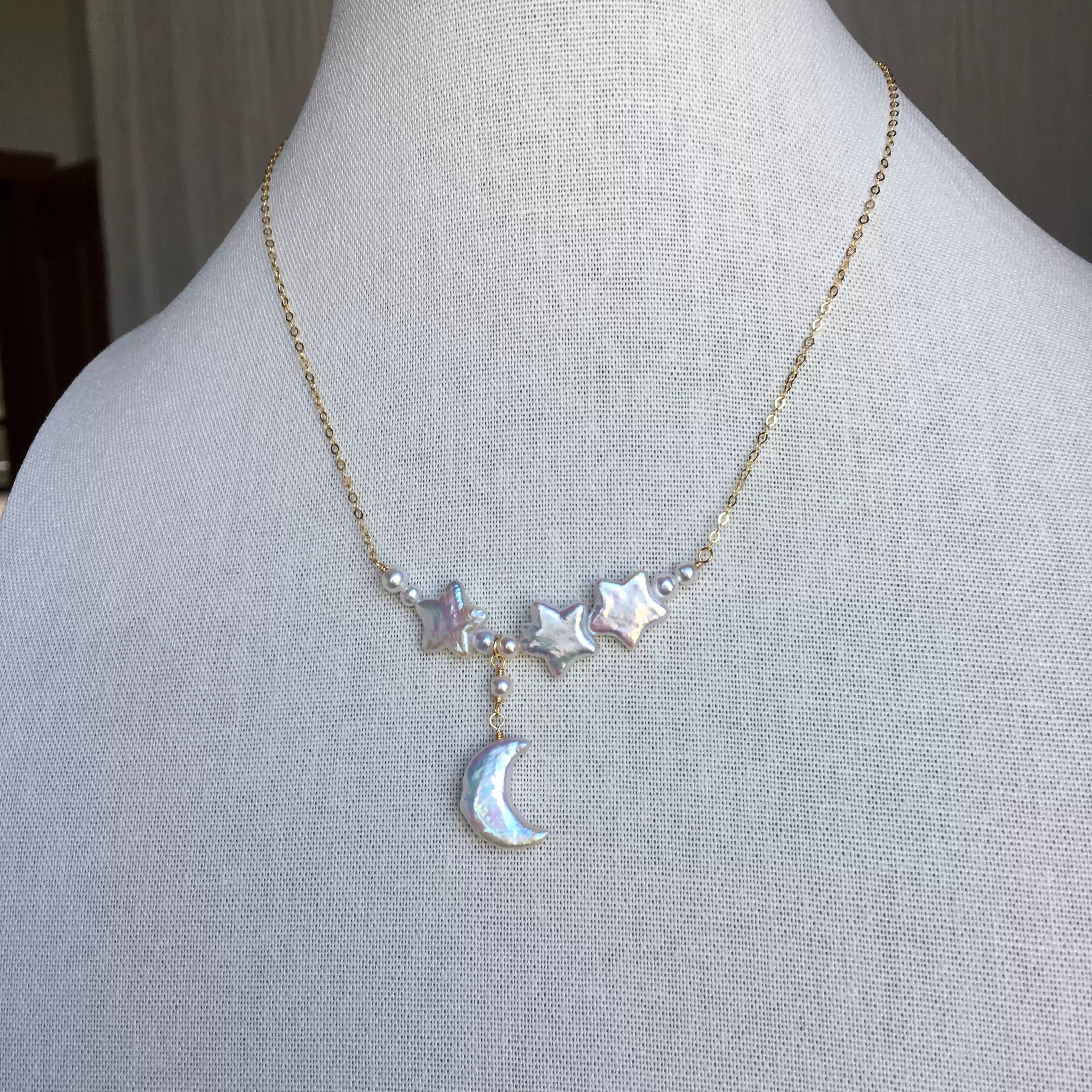 Natural Freshwater Baroque Pearl Moon&Star Necklace - Dream Big, Stay Soft