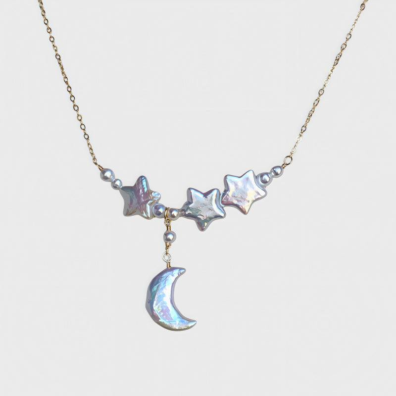 Natural Freshwater Baroque Pearl Moon&Star Necklace - Dream Big, Stay Soft