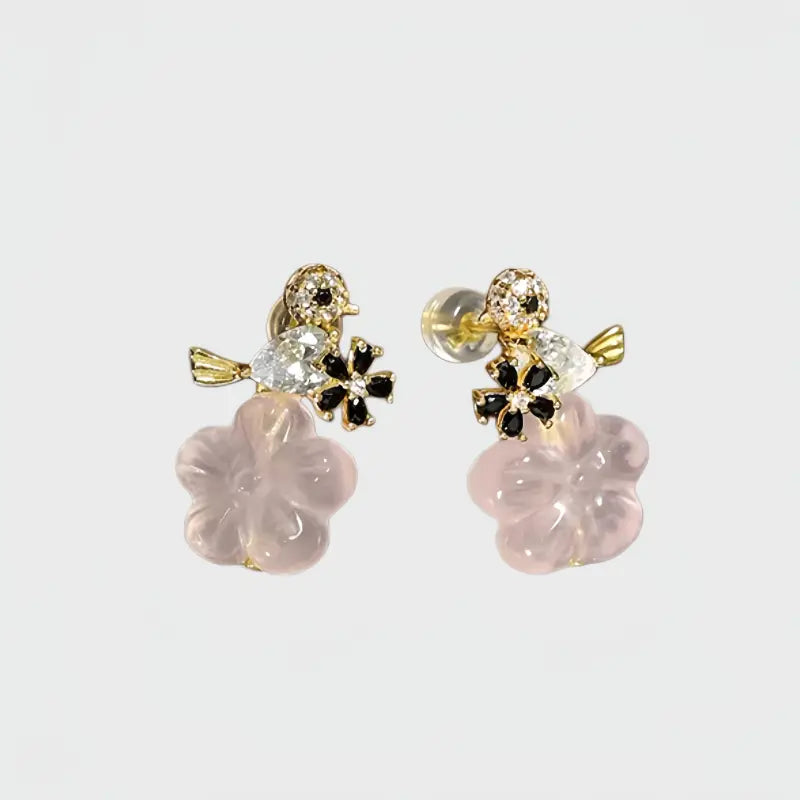 Cherry Blossom Whisper Natural Rose Quartz Drop Earrings