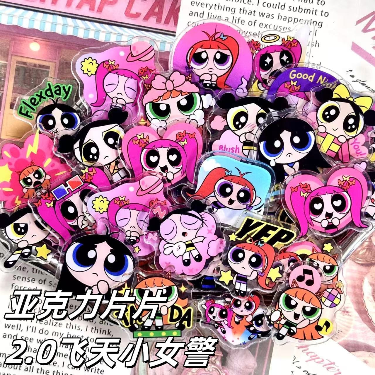 Power Puff Girls 4cm Acrylic Charms for DIY match game-open in live