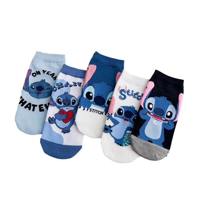 5 pairs Cartoon Short Socks Stitch Labubu