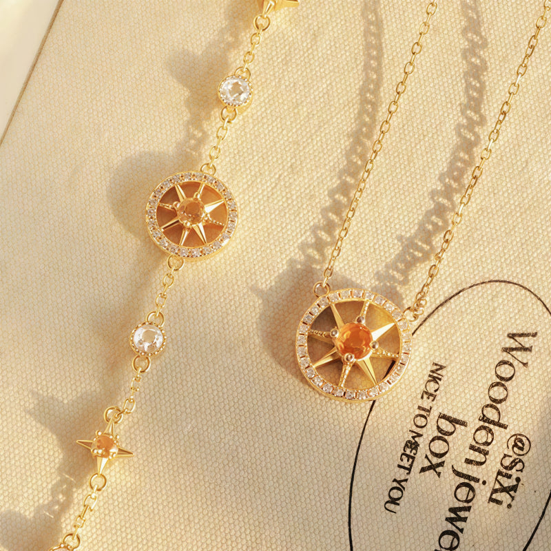 Abundance Compass Natural Citrine Necklace/Bracelet Set - Wealth & Opportunity