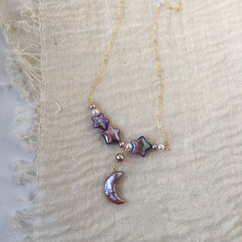 Natural Freshwater Baroque Pearl Moon&Star Necklace - Dream Big, Stay Soft
