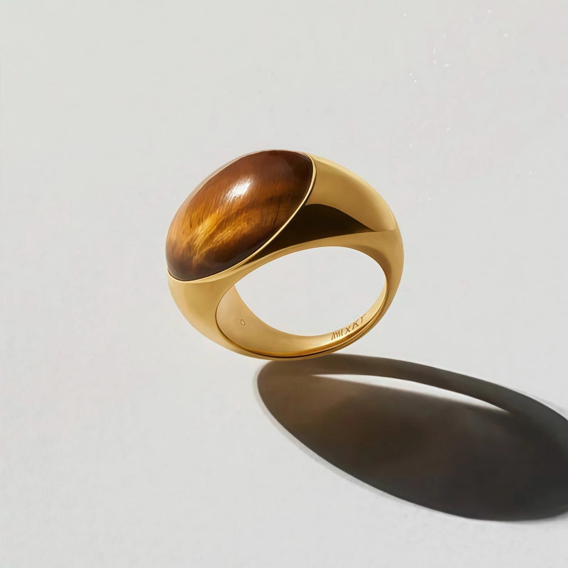 Natural Tiger Eye Stone Ring, Dome Retro Light Luxury Ring