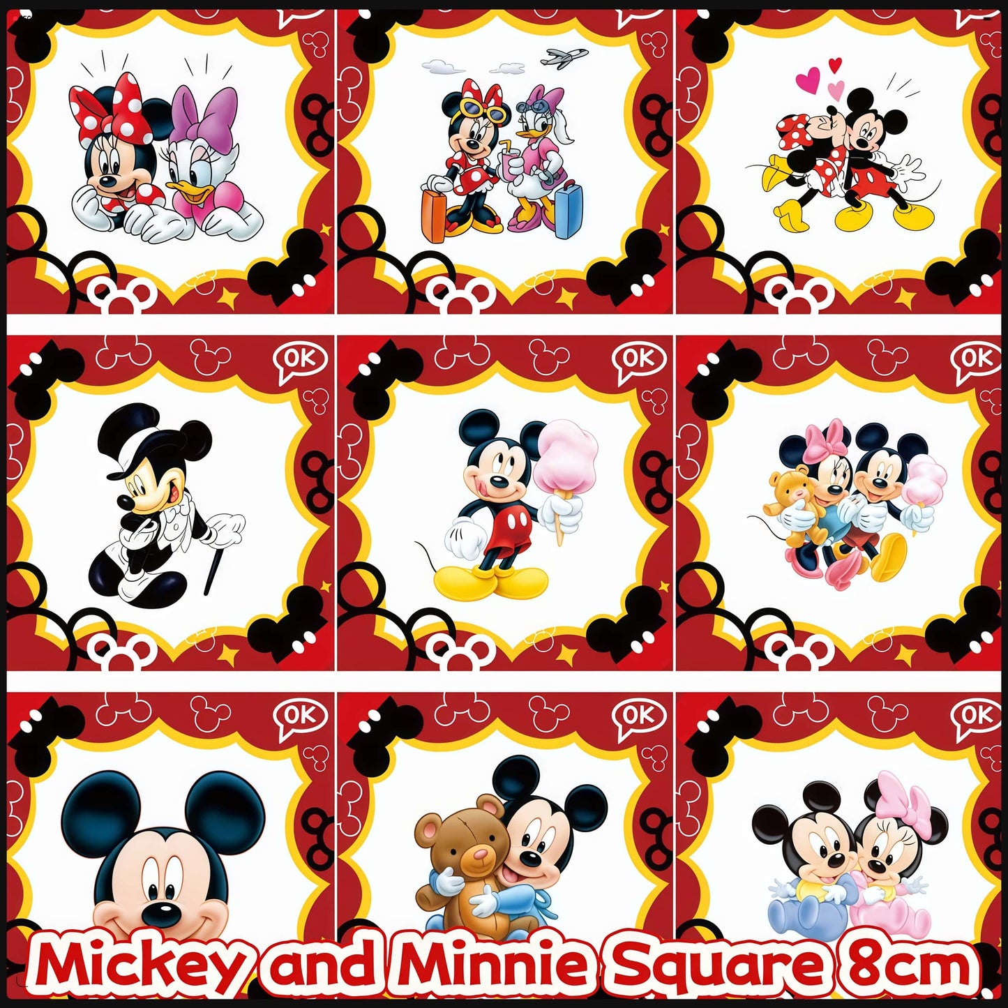 Mickey and Minnie Square 8cm Acrylic Charms for DIY match game-open in live