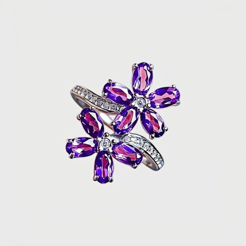 Natural Amethyst Flowers Ring - Quiet Protection, Gentle Wisdom