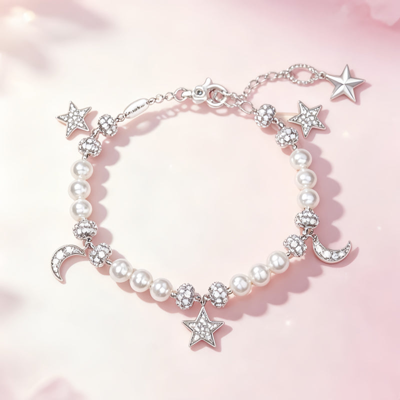 Star & Moon Pearl Bracelet– Cosmic Guidance, Gentle Love, Lasting Peace