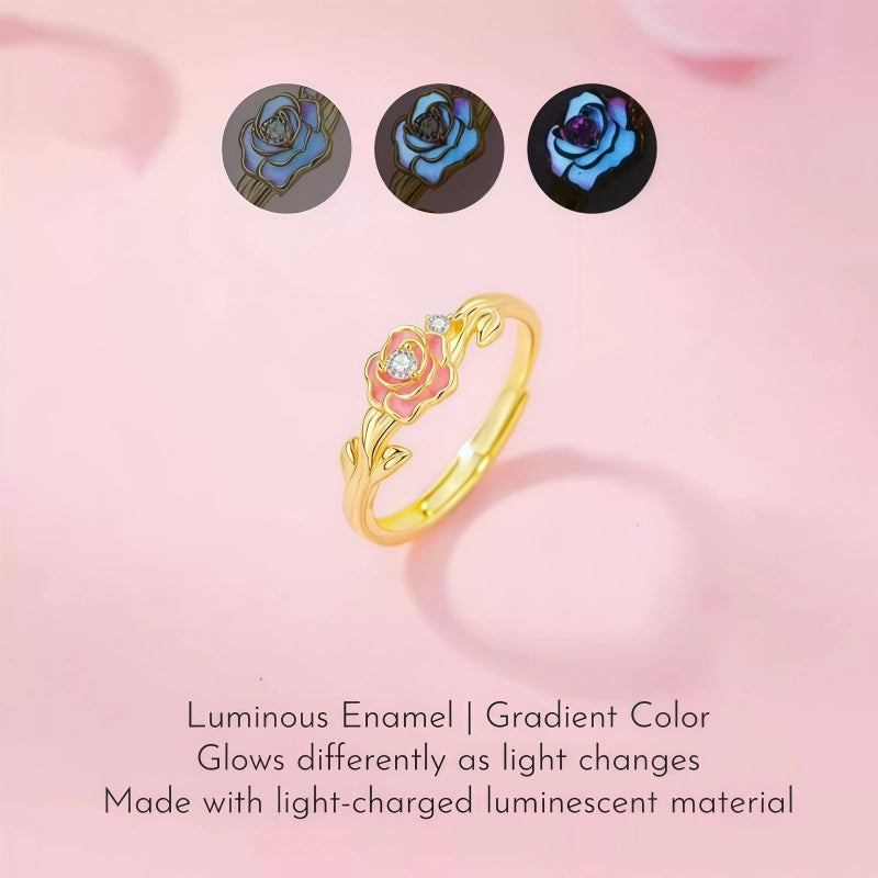 Bague rose en émail lumineux - Bague Amour