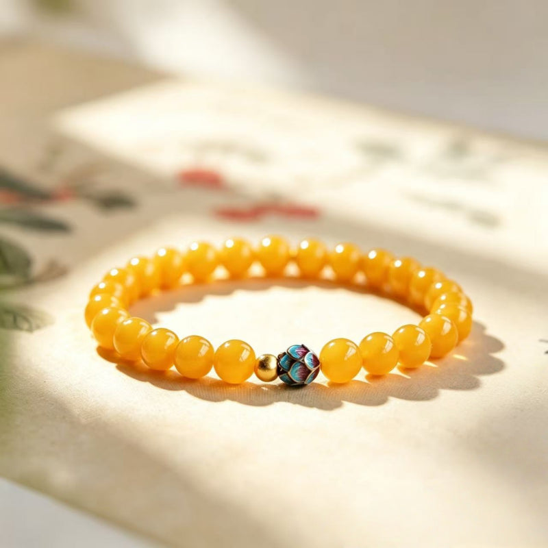 Pure Lotus Natural Amber Cloisonné Bracelet