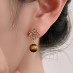 Boucles d'oreilles asymétriques œil de tigre, accessoire d'oreille en cristal de richesse