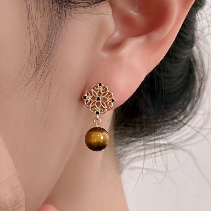 Boucles d'oreilles asymétriques œil de tigre, accessoire d'oreille en cristal de richesse