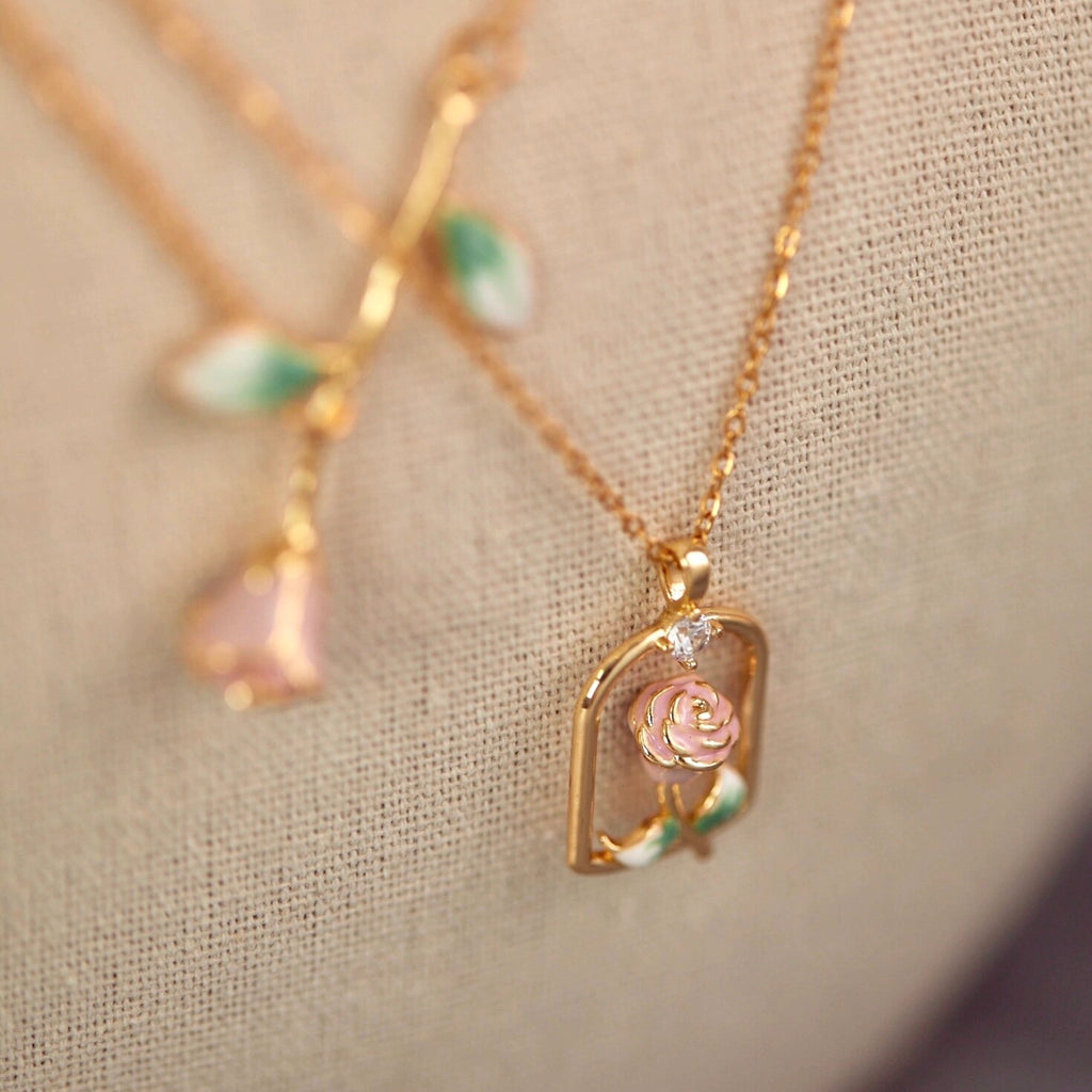 Rose Pink Necklace/Bracelet/Ring/Earrings Set - Sincere Romantic Love