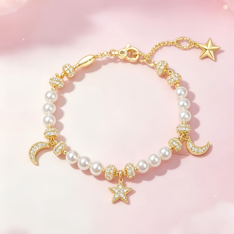 Star & Moon Pearl Bracelet– Cosmic Guidance, Gentle Love, Lasting Peace