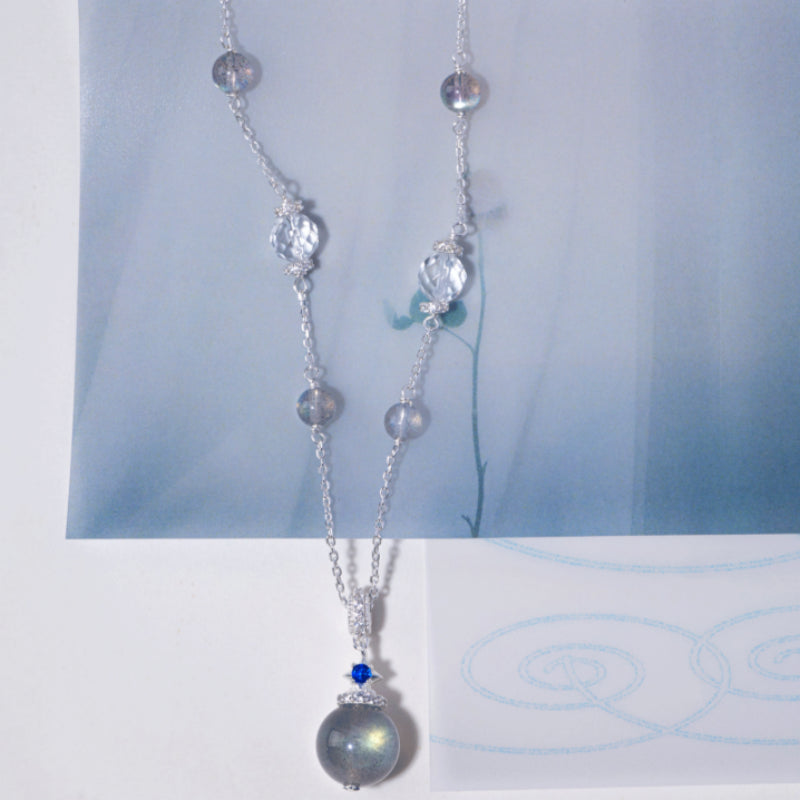 Gray Moonstone & Clear Quartz Necklace & Earrings Set – Soothe Emotions, Cleanse Aura