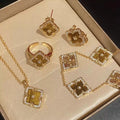 Bravery Clover Natural Tiger Eye Stone Necklace Jewelry Set - Goddess of Luck