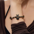 Natural Tiger Eye Stone Bracelet - Ancient Egyptian Bastet Guardian Black Cat Goddess