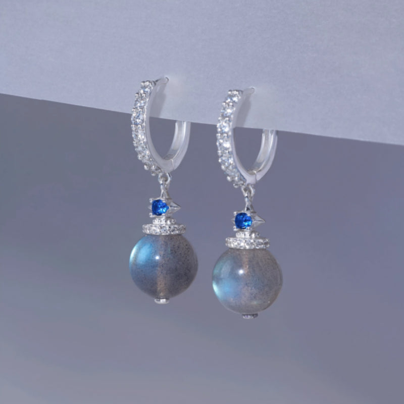 Gray Moonstone & Clear Quartz Necklace & Earrings Set – Soothe Emotions, Cleanse Aura