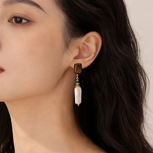 Boucles d'oreilles perles baroques et œil de tigre naturel — Style unique, luxe léger et qualité supérieure