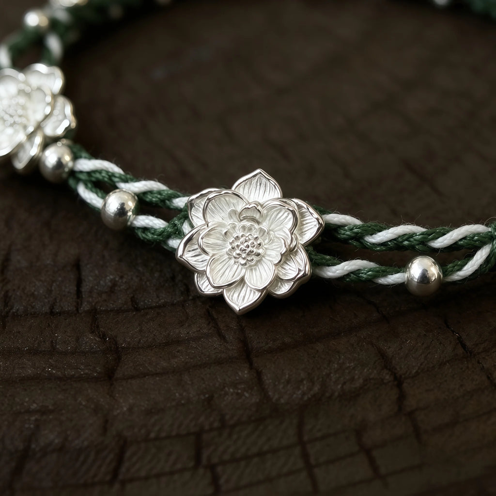 Hand Braided Silver Lotus Butterfly Bracelet - Purity & Freedom