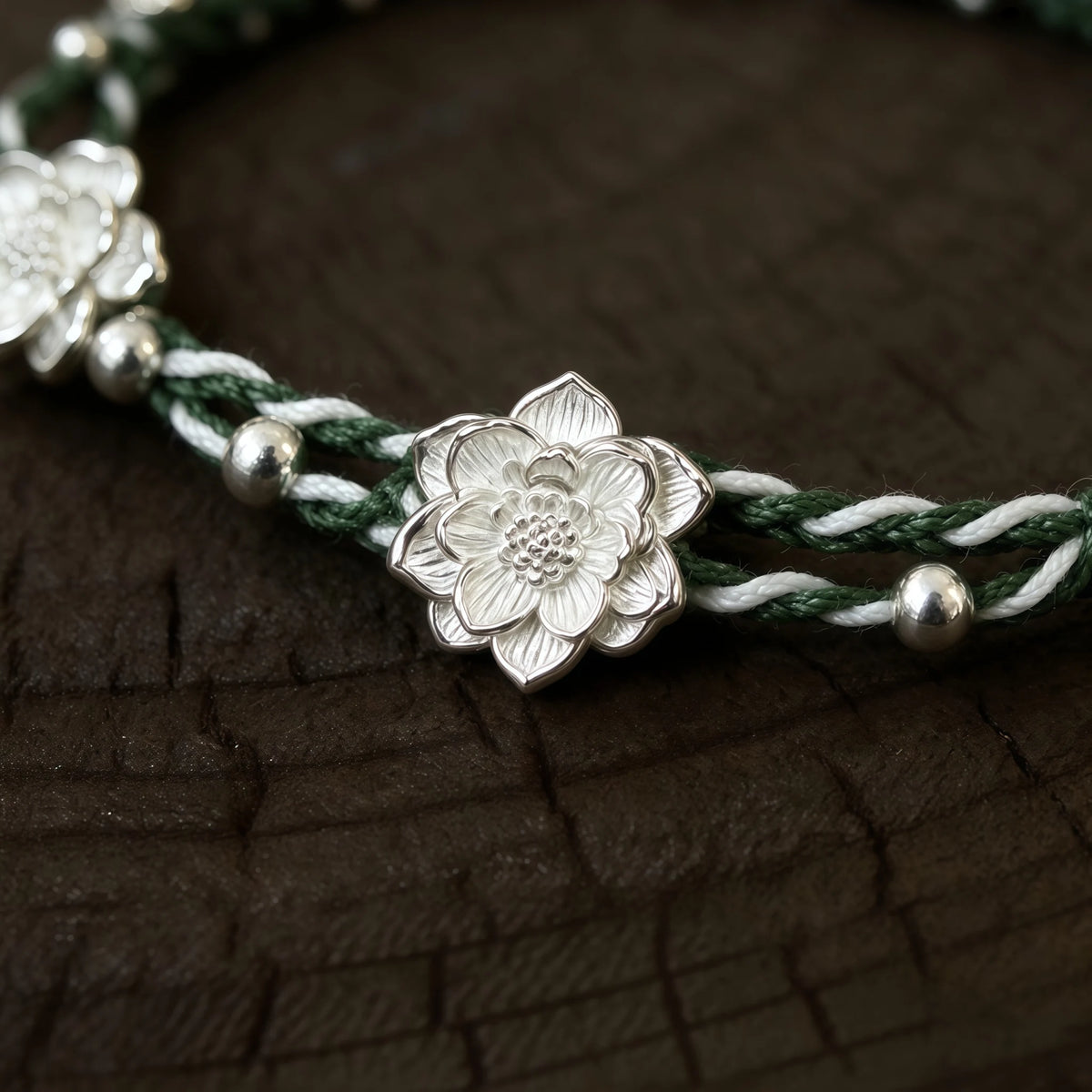 Hand Braided Silver Lotus Butterfly Bracelet - Purity & Freedom