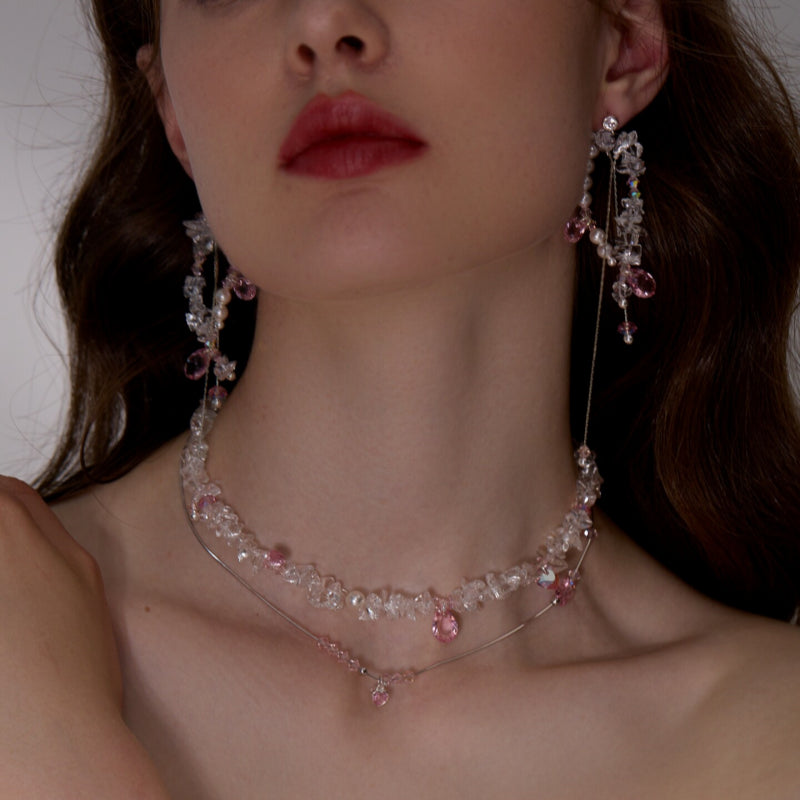 Collier en quartz clair, ras-du-cou superposé, favorisant la chance