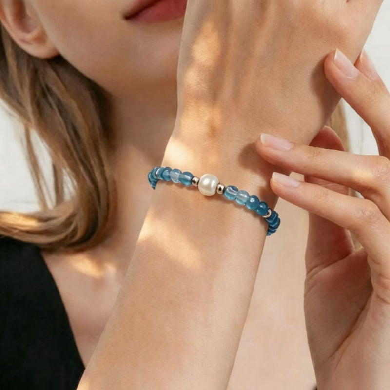 Natural Aquamarine Pearl Bracelet - Awaken Intuition, Calm Energy