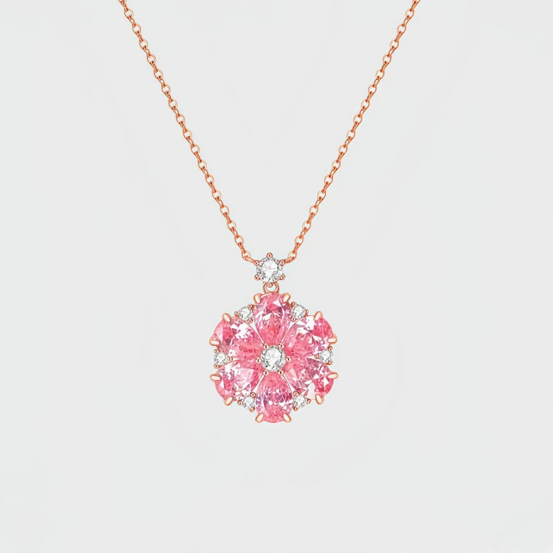 Collier Fleur de Cerisier Rose, Collier Polyvalent de Luxe Léger en Argent Pur