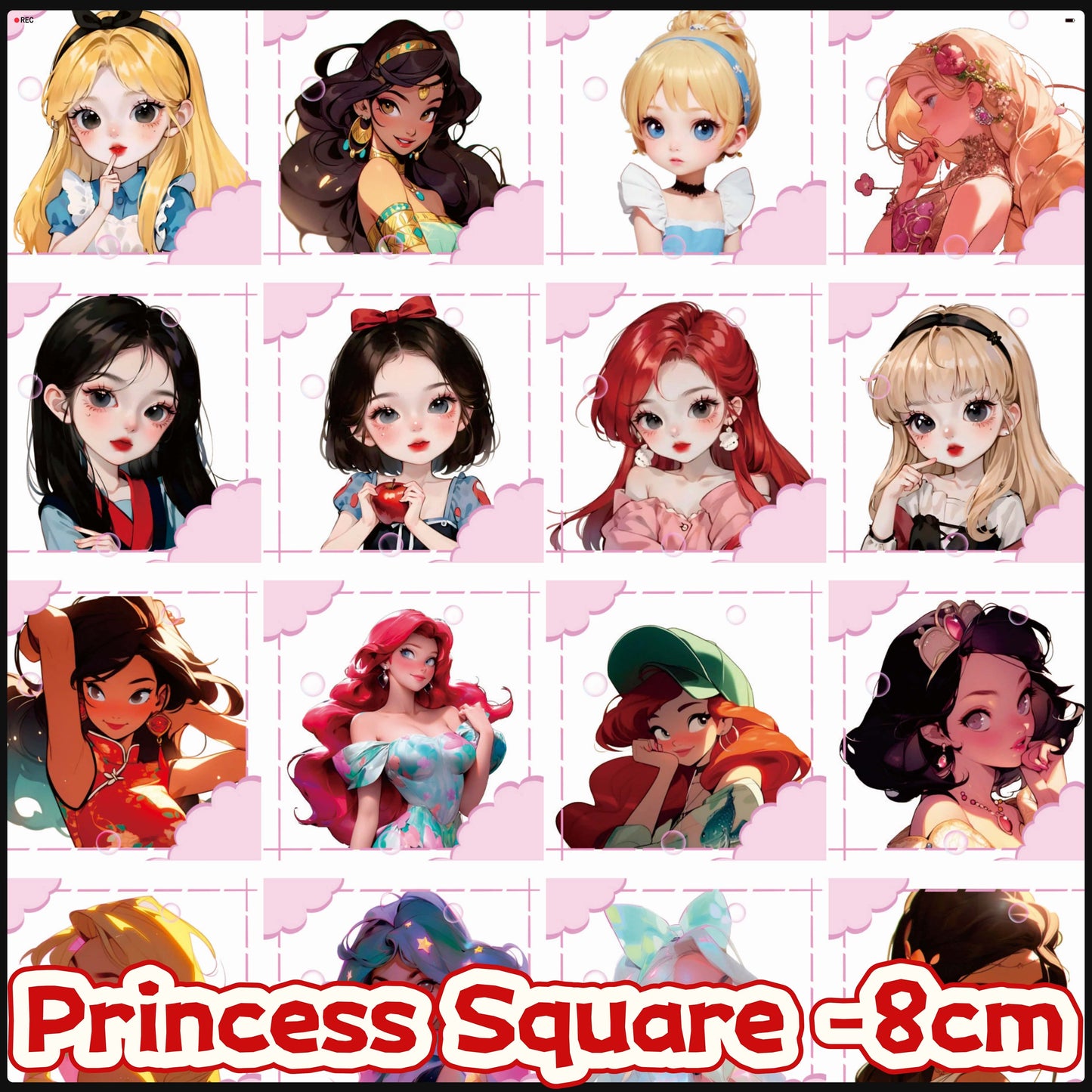 Princess Square 8cm Acrylic Charms for DIY match game-open in live
