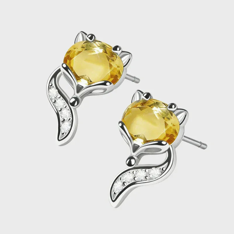 Natural Citrine Fox Stud Earrings