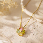 Collier trèfle à quatre feuilles et tourmaline multicolore – Cadeau d'anniversaire et de remise de diplôme pour meilleure amie