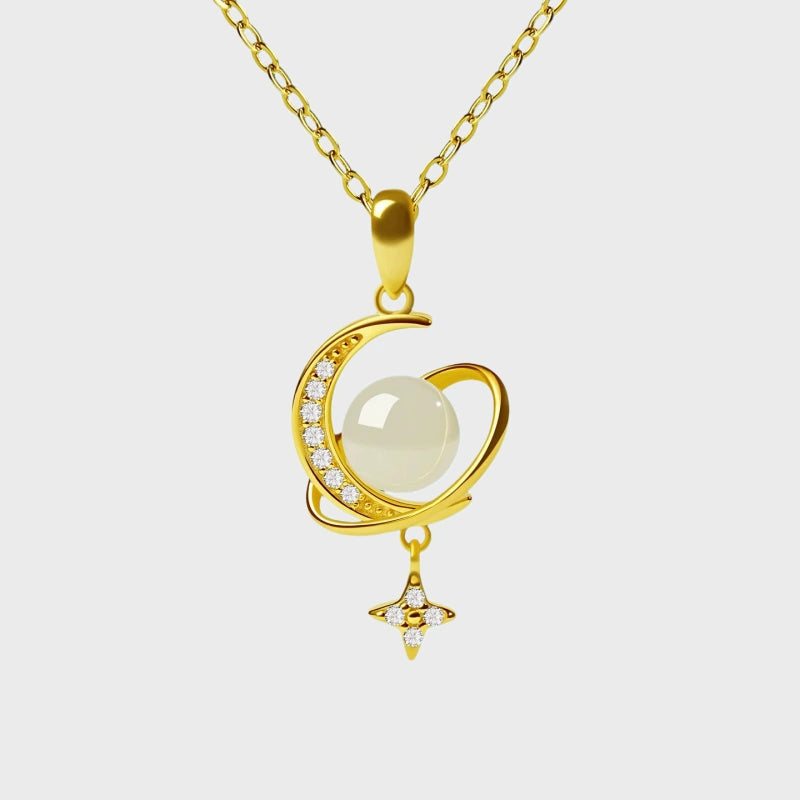 Natural Hetian Jade Moon & Star Necklace