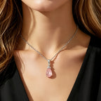 Collier goutte de rosée rose en cristal naturel