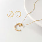 Detachable Star & Moon Necklace Earring Set - Steady Fortune and Smooth Life