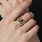 Bague Œil de Tigre Naturel S925 Creuse en Dentelle Niche Simple Haut de Gamme Tempérament Polyvalent Bague Femme