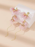 Pink Cherry Blossom Earrings, 3D Flower Core Mesh Princess Earrings