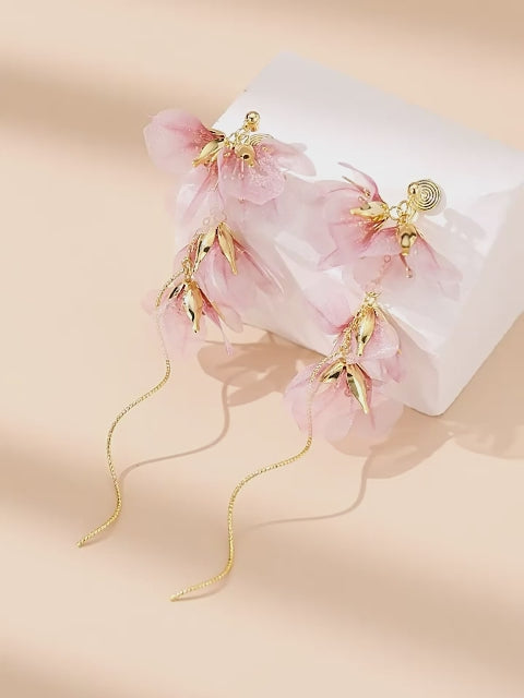 Pink Cherry Blossom Earrings, 3D Flower Core Mesh Princess Earrings