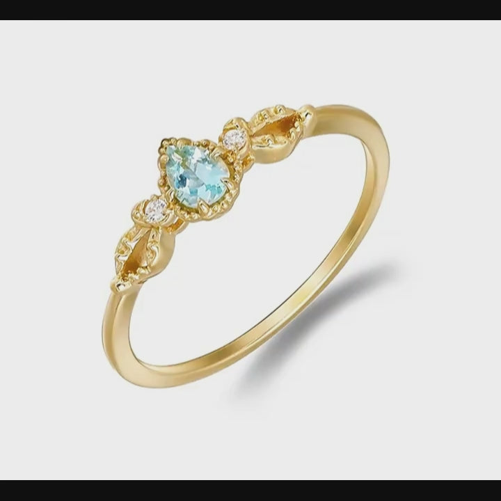 Bague délicate en aigue-marine naturelle en forme de goutte - Énergie positive