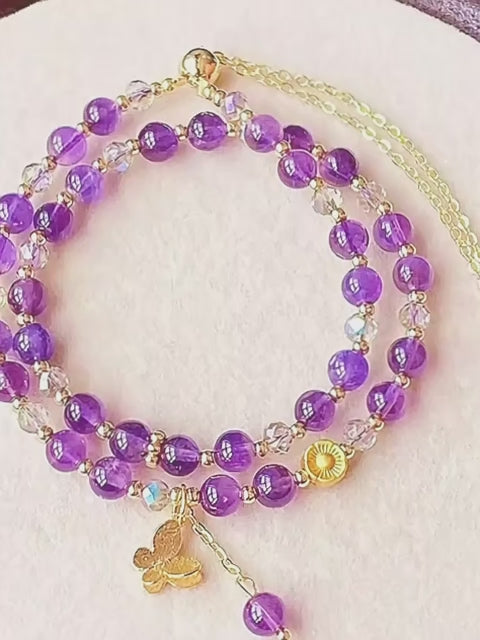 Citrine & Amethyst Double-Layer Bracelet - Attract Wealth, Boost Luck, Layer for Career Success