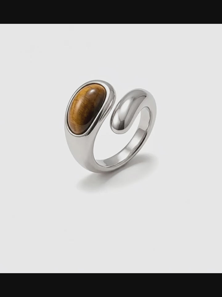 Natural Tiger Eye Stone Ring, Serpentine Simple Opening Women's Ring