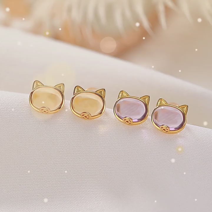 Cat Natural Citrine Earrings - Embrace Abundance