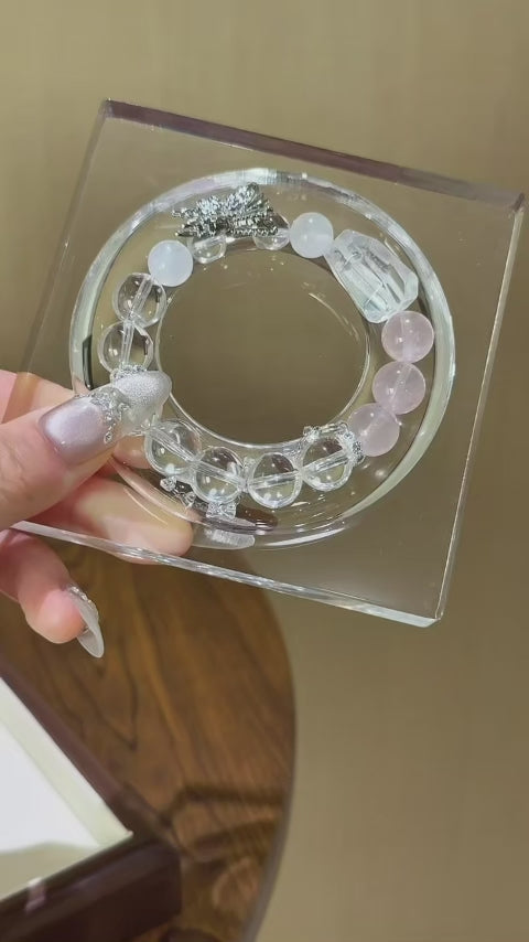 Rose Quartz, Clear Quartz & White Phantom Bracelet - Relieve Stress