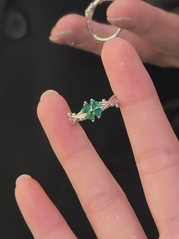 Green Four-leaf Clover Lucky Ring, Luck Gift for Friend