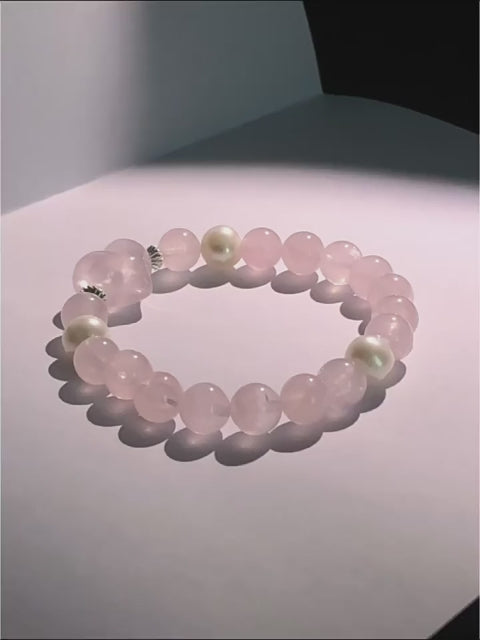 Natural Rose Quartz & Freshwater Pearl Bracelet - True Love Prelude