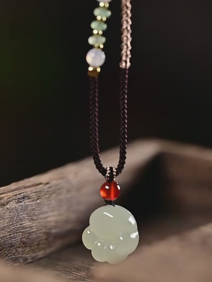 Hetian Jade Cat Paw Necklace - Cat Paw Charm for Gentle Protection